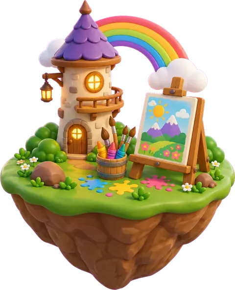 Creative Studio: A painting tower with an easel and a rainbow (Sweet Sky)